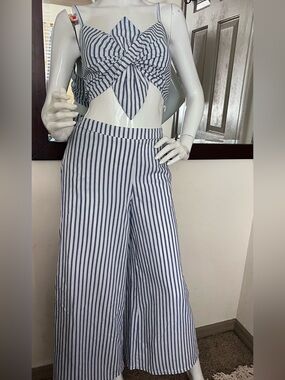 Striped Wide-Leg Pants - Blue & White